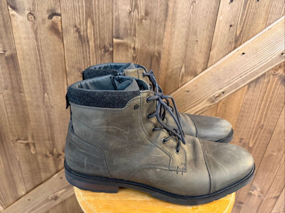 BullBoxer Boots Men 13 Grey Leather Ankle Lace Up Zip Portugal